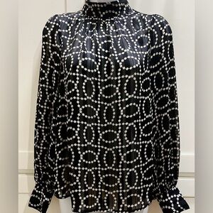 NWOT H&M Black & White Sheer Print High Neck Blouse | Large